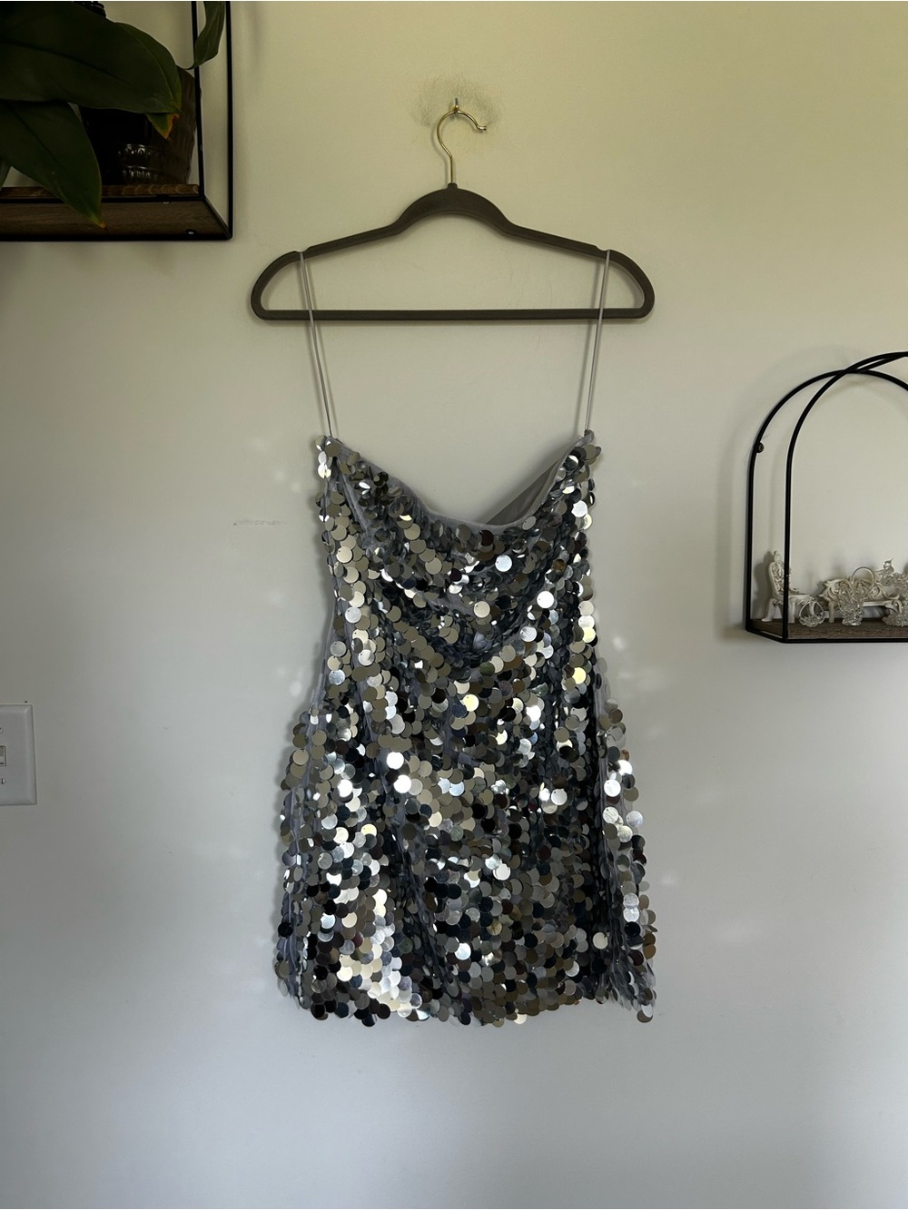 NWT 12th Tribe Silver Sequined Strapless Mini Dress Size‎ Large